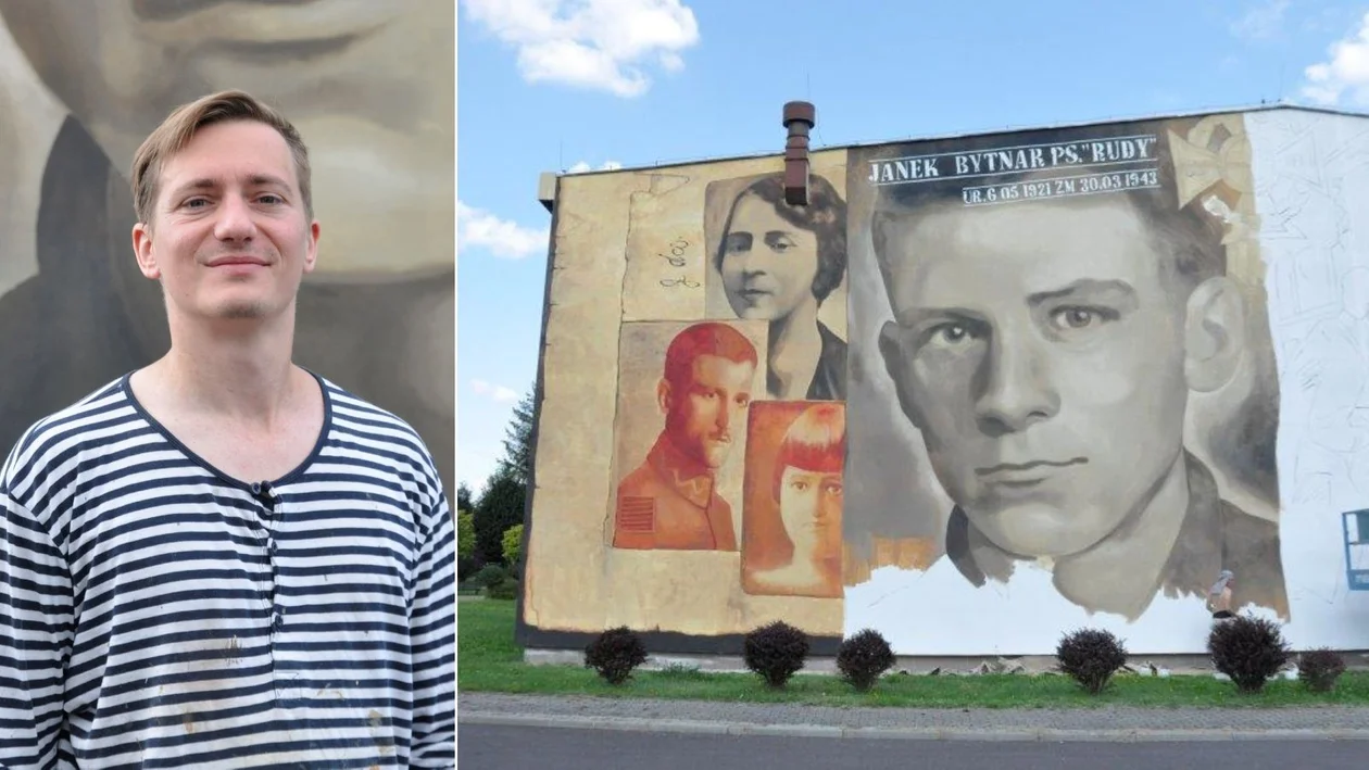 Tak powstaje mural na ścianie liceum w Kolbuszowej. Malują go artyści z Akademii Sztuk Pięknych w Warszawie [WIDEO - ZDJĘCIA] - Zdjęcie główne