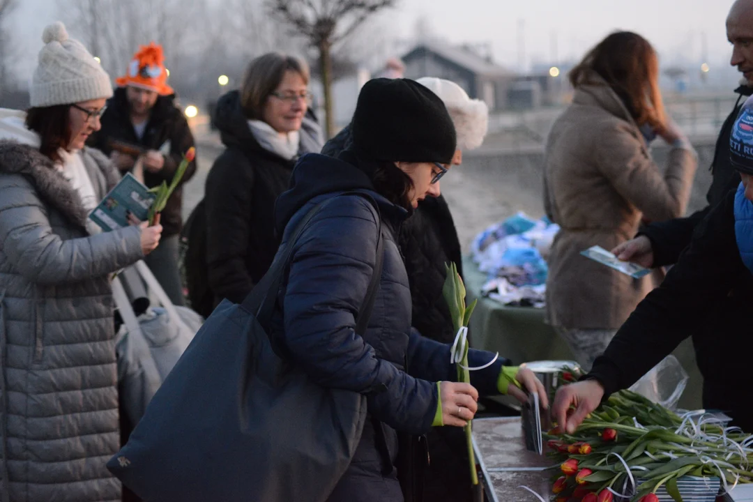 Marcowe "Jezioro Aniołów" w Tarnobrzegu. Piękny wschód słońca, morsowanie i kwiaty dla pań