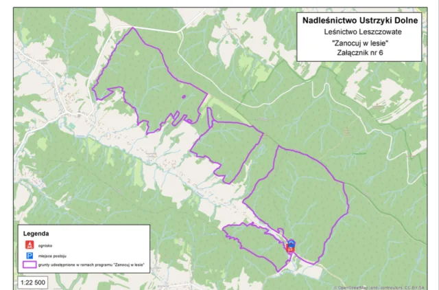 Nadleśnictwo UD, leśnictwo Leszczowate mapa "Zanocuj w lesie"