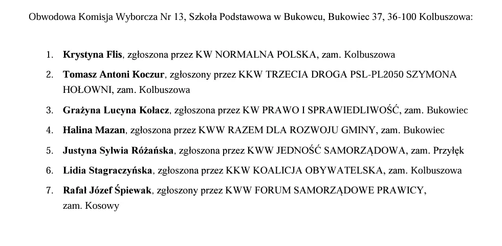 Obwodowa Komisja Wyborcza Nr 13, Szkoła Podstawowa w Bukowcu, Bukowiec 37, 36-100 Kolbuszowa: