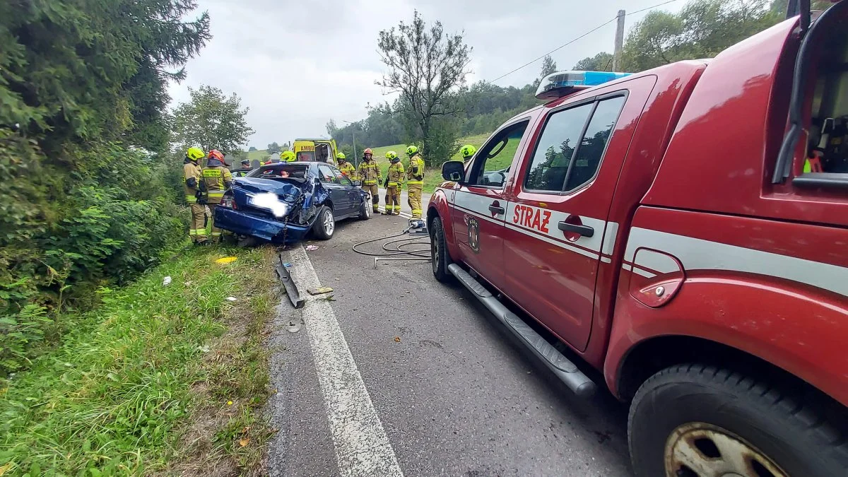 Uderzył w przepust a potem w drzewo. Groźny wypadek w Bieszczadach [ZDJĘCIA] - Zdjęcie główne