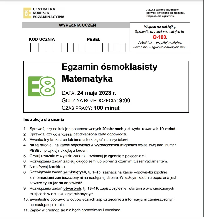 Egzaminy ósmoklasistów 2023. Matematyka