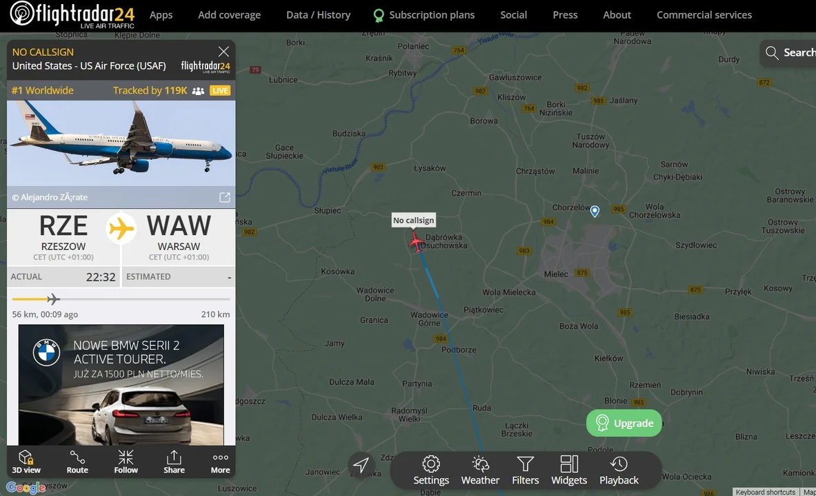 Air Force One z Joe Bidenem na pokładzie nad Podkarpaciem