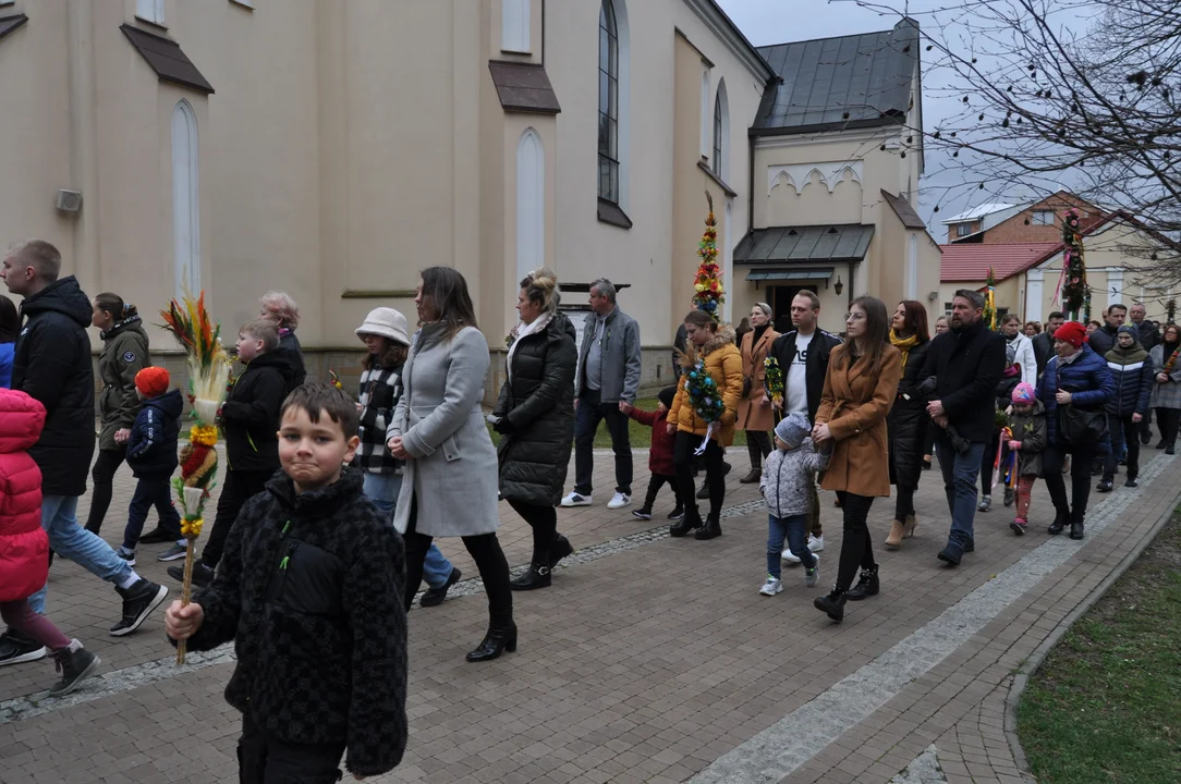 Parafianie w Przecławiu świętowali z pięknymi palmami własnego wykonania