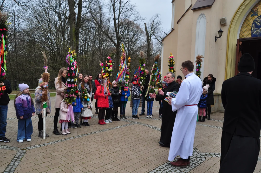 Parafianie w Przecławiu świętowali z pięknymi palmami własnego wykonania