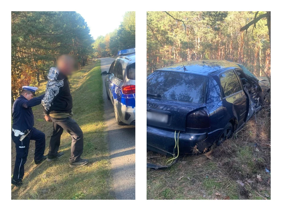 Kompletnie pijany i bez uprawnień zatrzymał się na drzewie w Ostrowach Tuszowskich. Na widok policjantów próbował uciec do lasu [ZDJĘCIA] - Zdjęcie główne