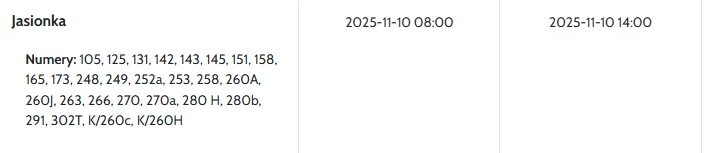 Wyłączenie prądu od 10 listopada