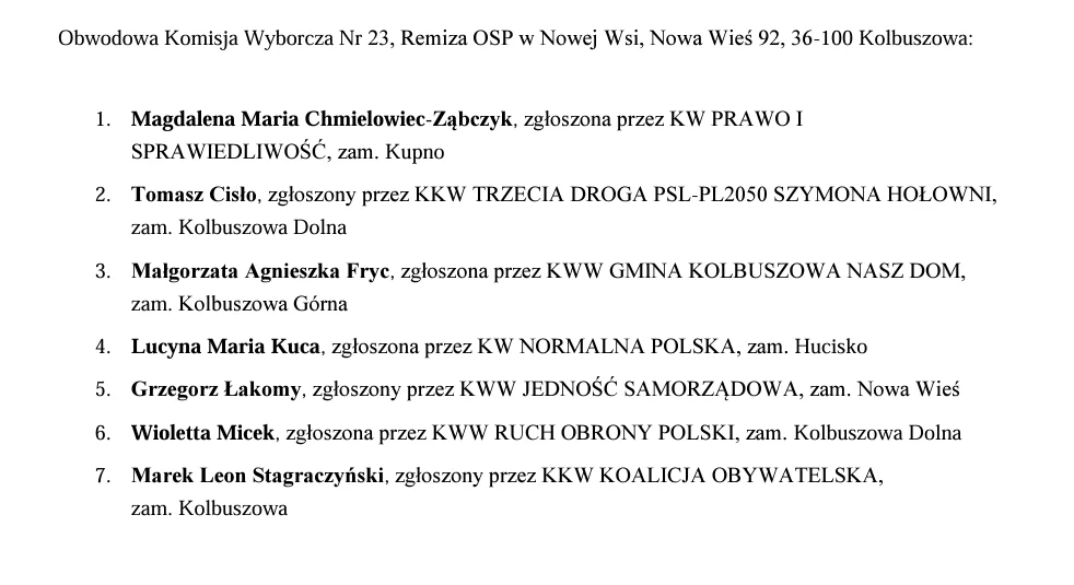 Obwodowa Komisja Wyborcza Nr 23, Remiza OSP w Nowej Wsi, Nowa Wieś 92, 36-100 Kolbuszowa: