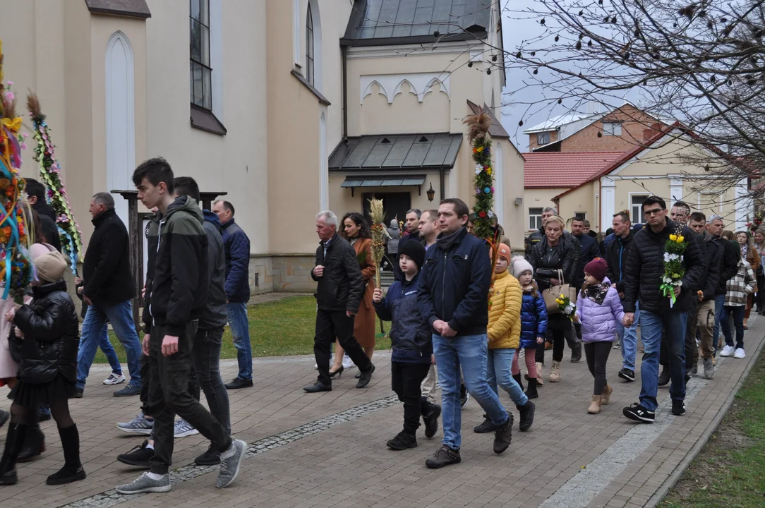 Parafianie w Przecławiu świętowali z pięknymi palmami własnego wykonania