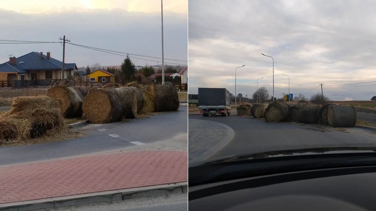 Na rondzie w Kolbuszowej Górnej rolnik zgubił baloty słomy. Czy został ukarany przez policję za zaśmiecenie drogi? [ZDJĘCIA] - Zdjęcie główne