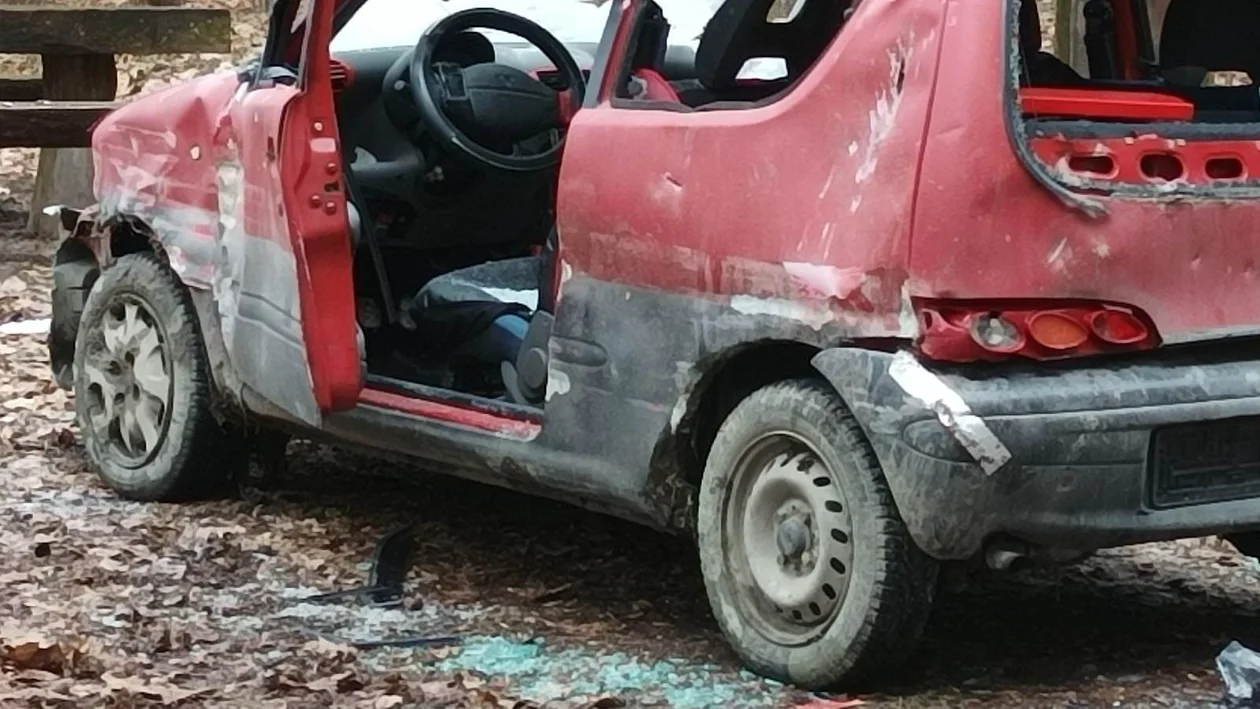 Tajemniczy samochód porzucony w lesie na trasie Hadykówka - Poręby Dymarskie. Był kompletnie zniszczony. Interweniowała policja [ZDJĘCIA] - Zdjęcie główne