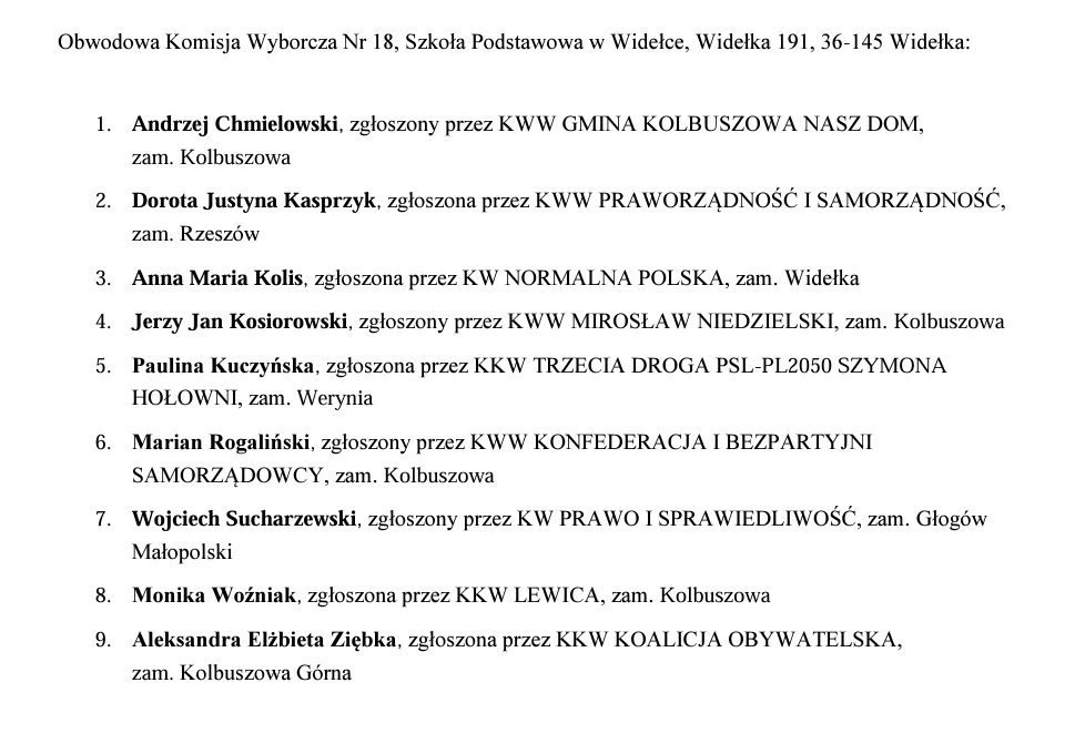 Obwodowa Komisja Wyborcza Nr 18, Szkoła Podstawowa w Widełce, Widełka 191, 36-145 Widełka: