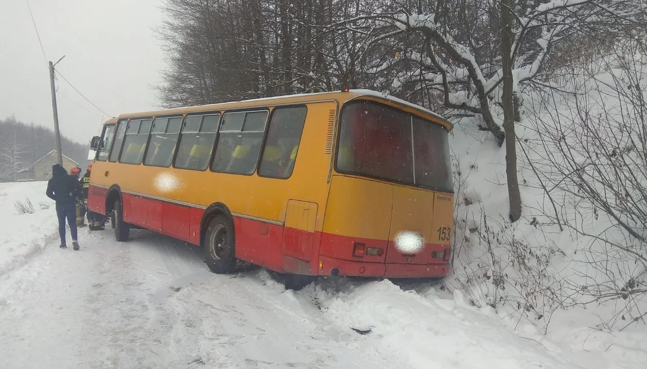 Autobus kursowy wjechał do przydrożnego rowu. W pojeździe podróżowało 39 dzieci - Zdjęcie główne