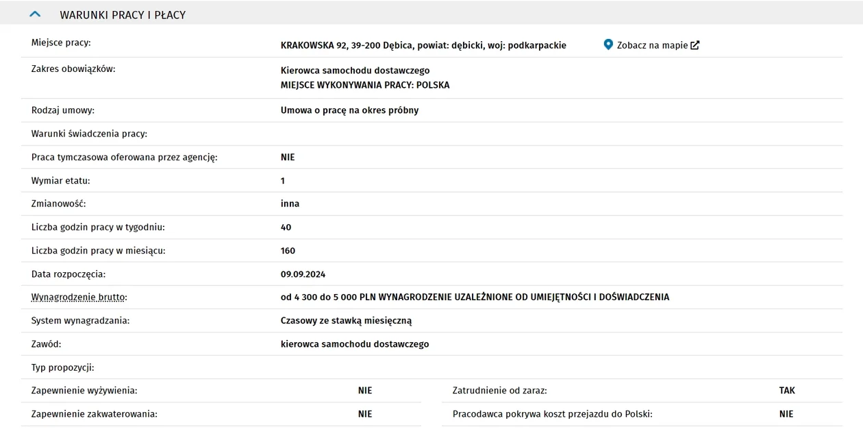 Oferta pracy: KIEROWCA SAMOCHODU DOSTAWCZEGO W TRANSPORCIE KRAJOWYM
