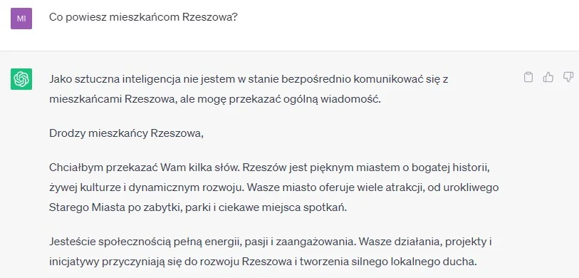 Co powiedziała sztuczna inteligencja mieszkańcom Rzeszowa?