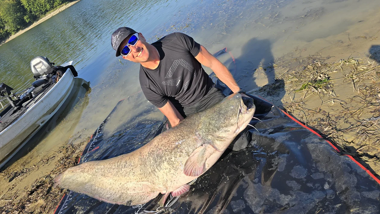 Mieszkaniec powiatu leskiego złowił gigantycznego suma – 230 cm i 90 kg na Jeziorze Solińskim