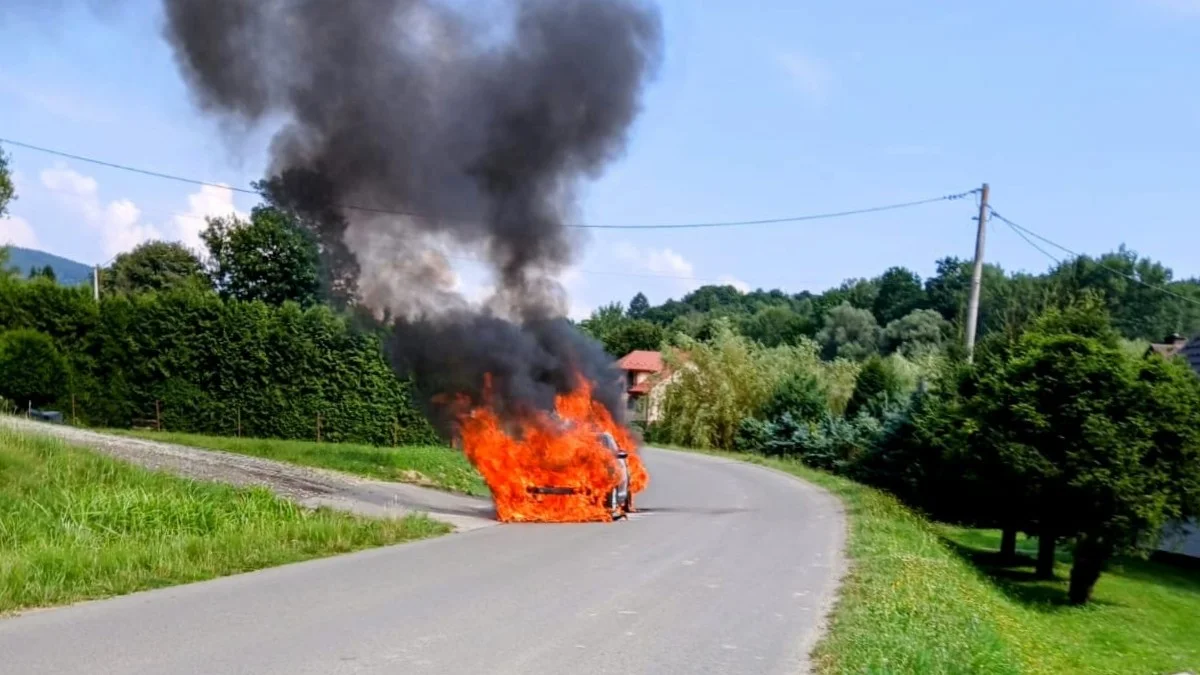 Pożar samochodu niedaleko Ustrzyk Dolnych