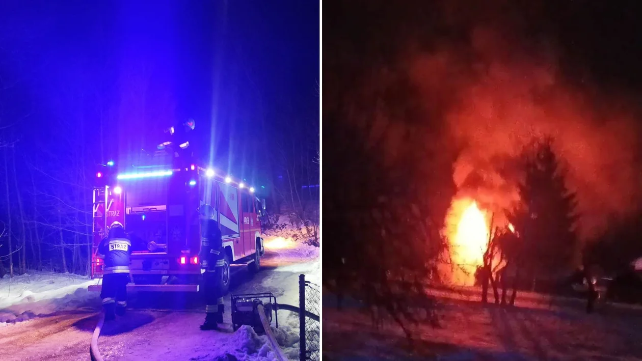 Ogromny pożar warsztatu samochodowego w Bieździadce w powiecie jasielskim. Z ogniem walczyło 35 strażaków [ZDJĘCIA] - Zdjęcie główne