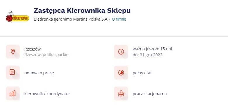 Biedronka - zastępca kierownika