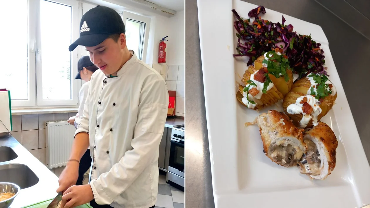 Pomysł na smaczny obiad. Uczniowie ZSA-E w Weryni polecają de volaille i zapiekane faszerowane ziemniaki [ZDJĘCIA - PRZEPIS] - Zdjęcie główne