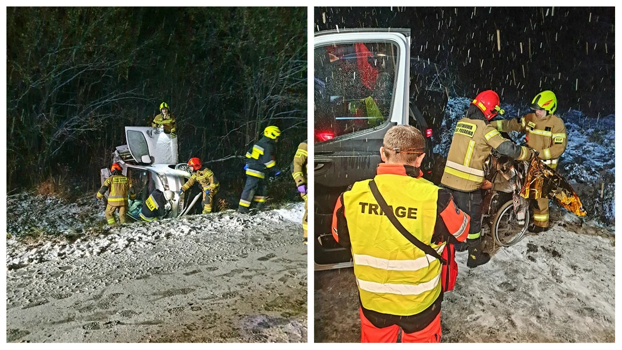 Powiat bieszczadzki. Bus z niepełnosprawnymi osobami miał wypadek. Wpadł w poślizg i zatrzymał się w rowie [ZDJĘCIA] - Zdjęcie główne