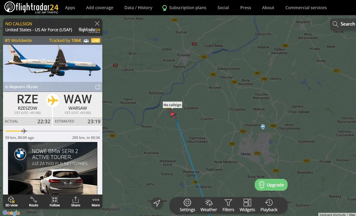 Air Force One z Joe Bidenem na pokładzie nad Podkarpaciem