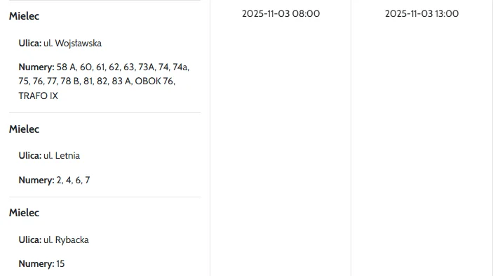 Wyłączenia prądu na Podkarpaciu - od 3 listopada 2025