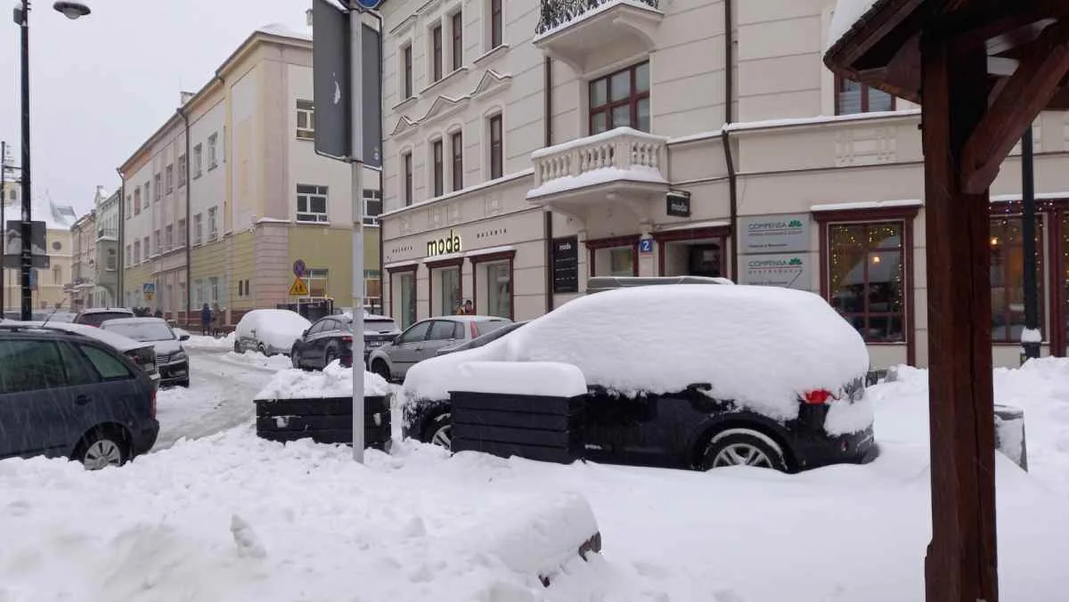 Ośnieżone samochody w Rzeszowie