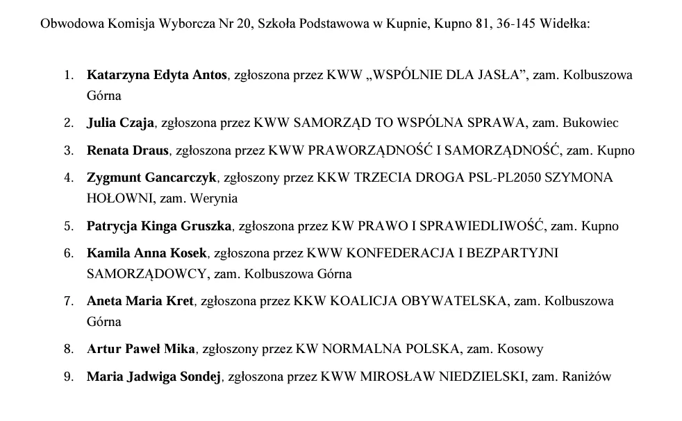 Obwodowa Komisja Wyborcza Nr 20, Szkoła Podstawowa w Kupnie, Kupno 81, 36-145 Widełka: