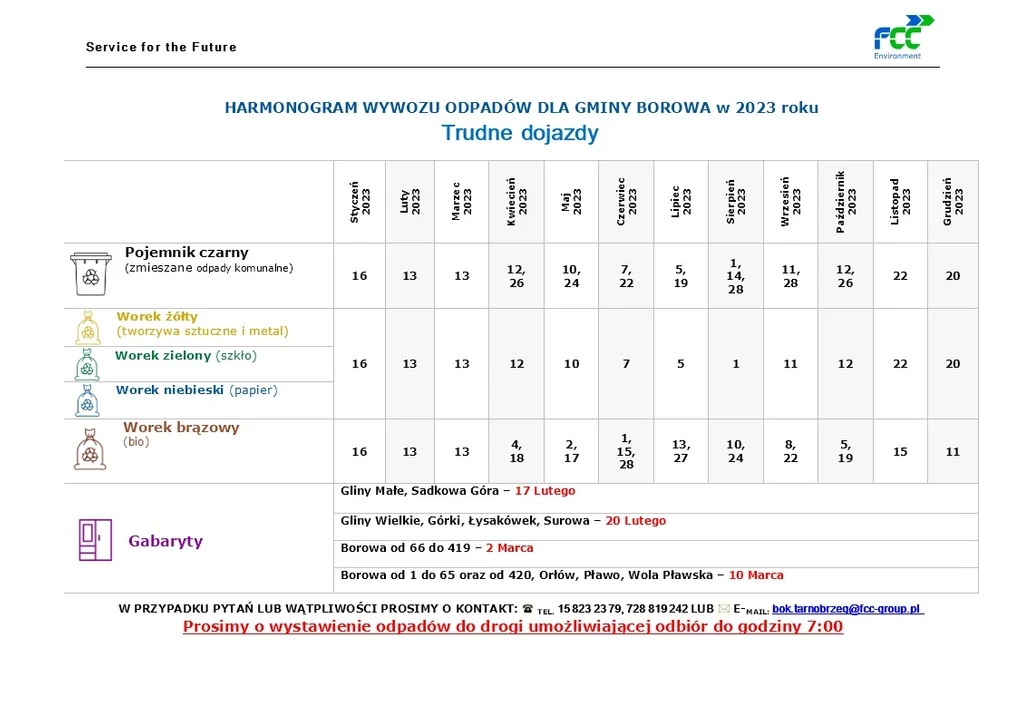 Harmonogram odbioru śmieci w gminie Borowa