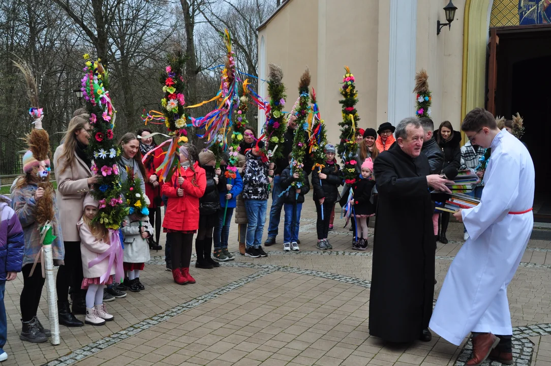 Parafianie w Przecławiu świętowali z pięknymi palmami własnego wykonania