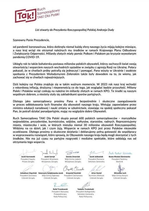 Krajowy Plan Odbudowy dla Rzeszowa. Prezydent Rzeszowa oraz radni apelują do Andrzeja Dudy