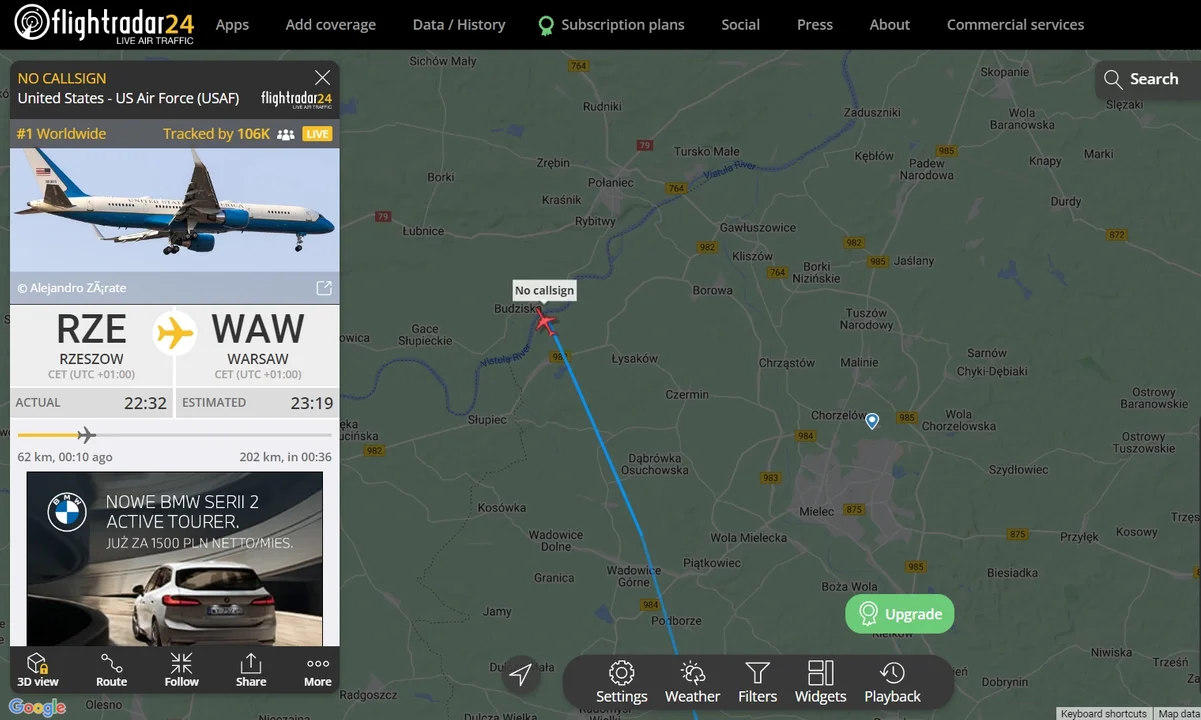 Air Force One z Joe Bidenem na pokładzie nad Podkarpaciem