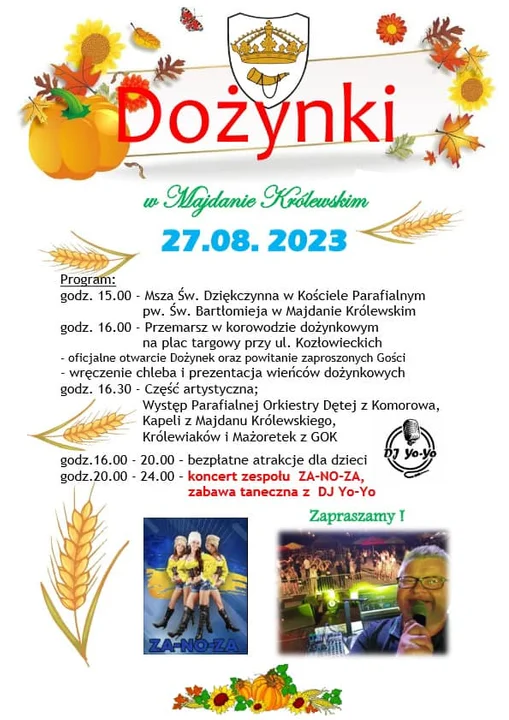 Niedziela (27 sierpnia) - Dożynki w gminie Majdan Królewski