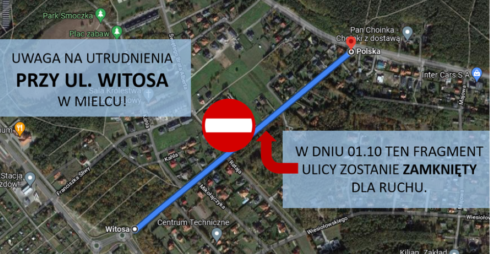  W piątek nie przejedziemy ulicą Witosa w Mielcu. Wyznaczone są objazdy - Zdjęcie główne