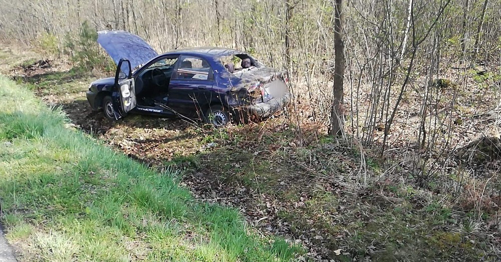 Samochód osobowy wypadł z drogi  - Zdjęcie główne