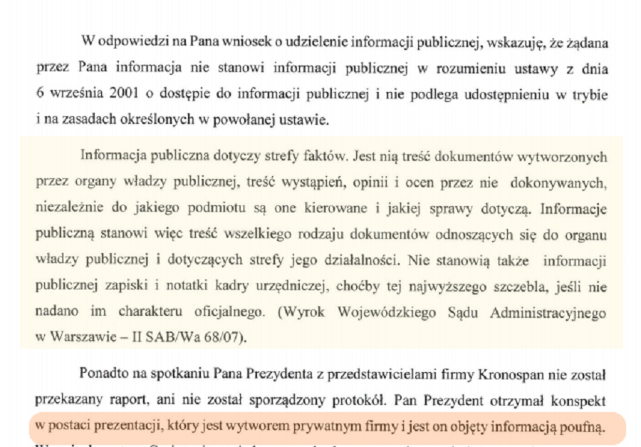 Prezydent spotkał się z Przedstawicielami Kronospanu. Protokół z tego spotkania nie powstał - Zdjęcie główne