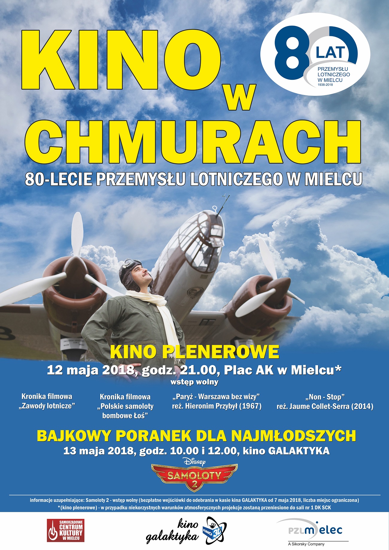 Kino Plenerowe na Placu AK 12 i 13 maja z okazji 80-lecia Przemysłu Lotniczego w Mielcu - Zdjęcie główne