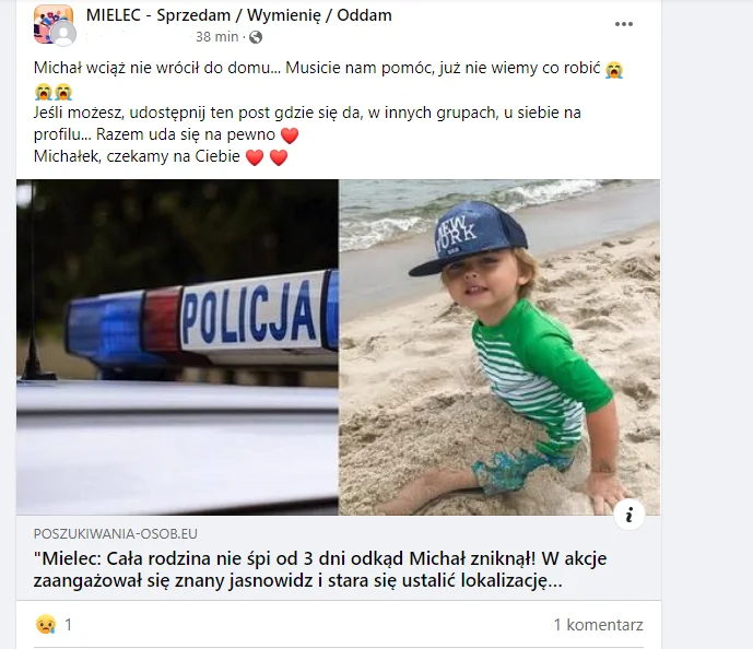 "Porwany chłopczyk w Mielcu". Policja przestrzega - Zdjęcie główne