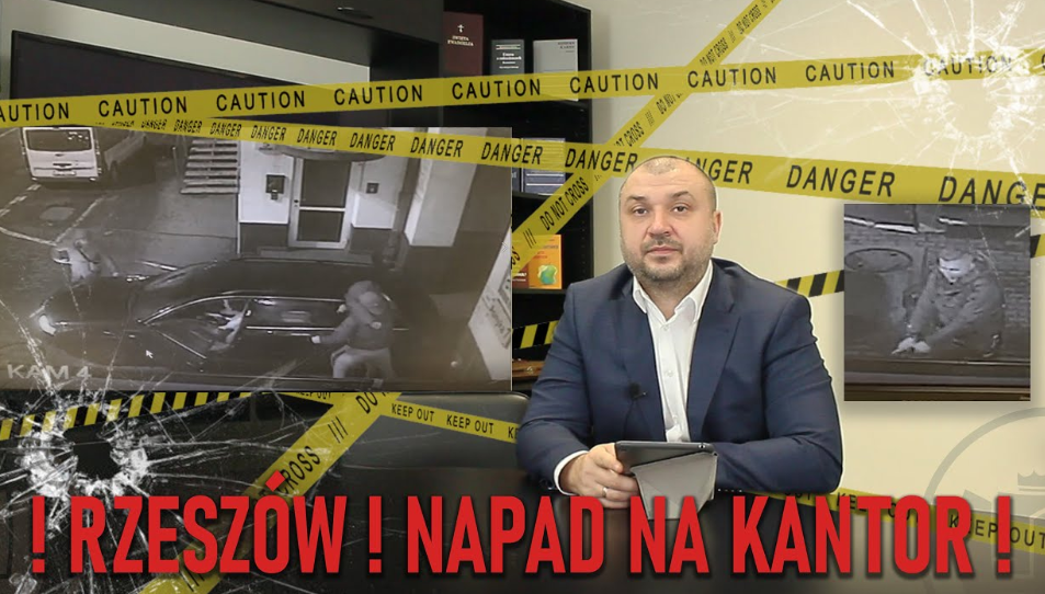 "Napad" na kantor - Rzeszów. FILM właściciela. OŚWIADCZENIE Policji - Zdjęcie główne