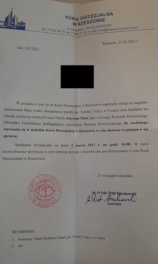 Pierwsze wezwanie do stawiennictwa