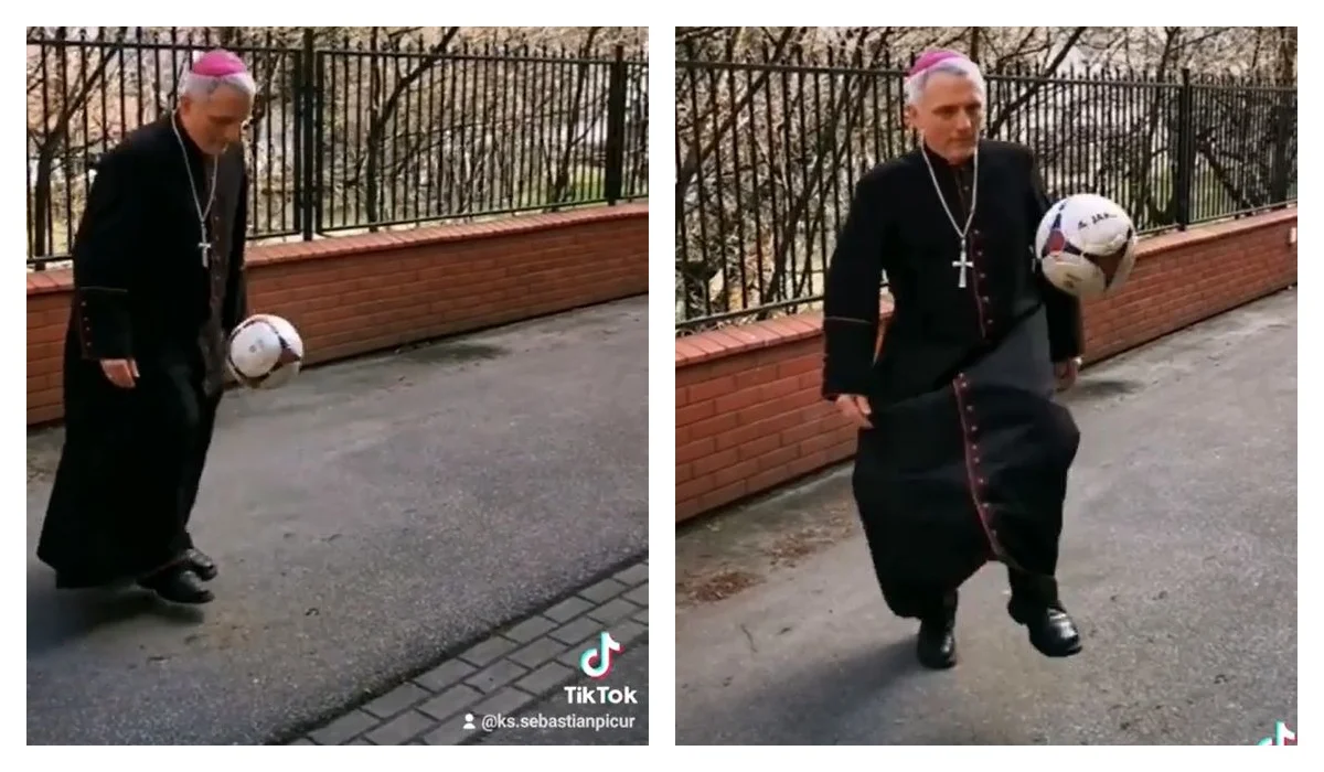 Biskup Pomocniczy Diecezji Przemyskiej ksiądz Stanisław Jamrozek żongluje piłką. Poznaj cel tej akcji [WIDEO, ZDJĘCIA] - Zdjęcie główne
