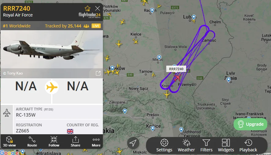Nad Podkarpaciem lata zwiadowczy samolot Boeing RC-135W 