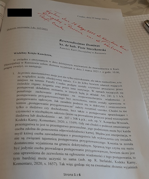 Odpowiedź na pierwsze wezwanie do stawiennictwa 1/6