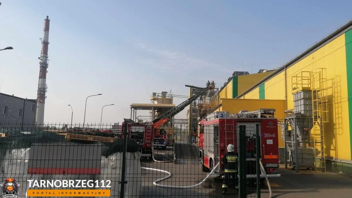 Pożar siarki w zakładach chemicznych w Tarnobrzegu. Dziesięć zastępów straży pożarnej w akcji gaśniczej - Zdjęcie główne