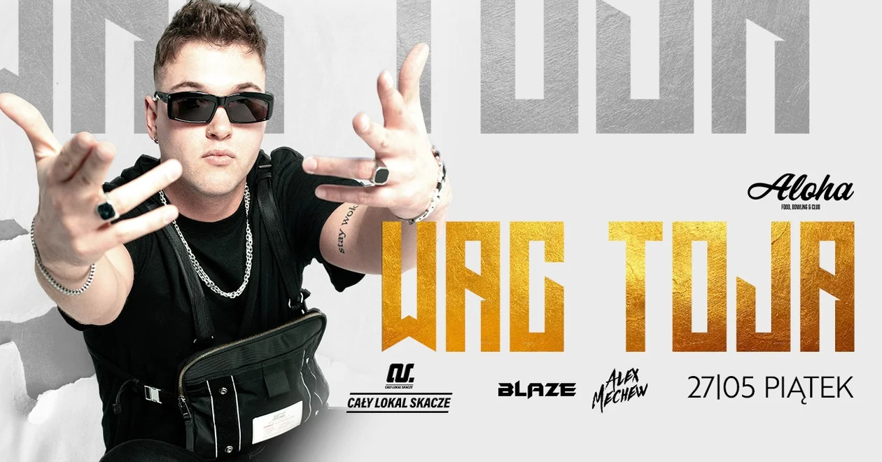 Wac Toja - Artysta hip-hopowy odwiedzi Rzeszów już 27.05.2022. Znany z utworów „Kapitan”, „Lucky Punch” czy „Lot”. Koncert odbędzie się w klubie „Aloha”. 