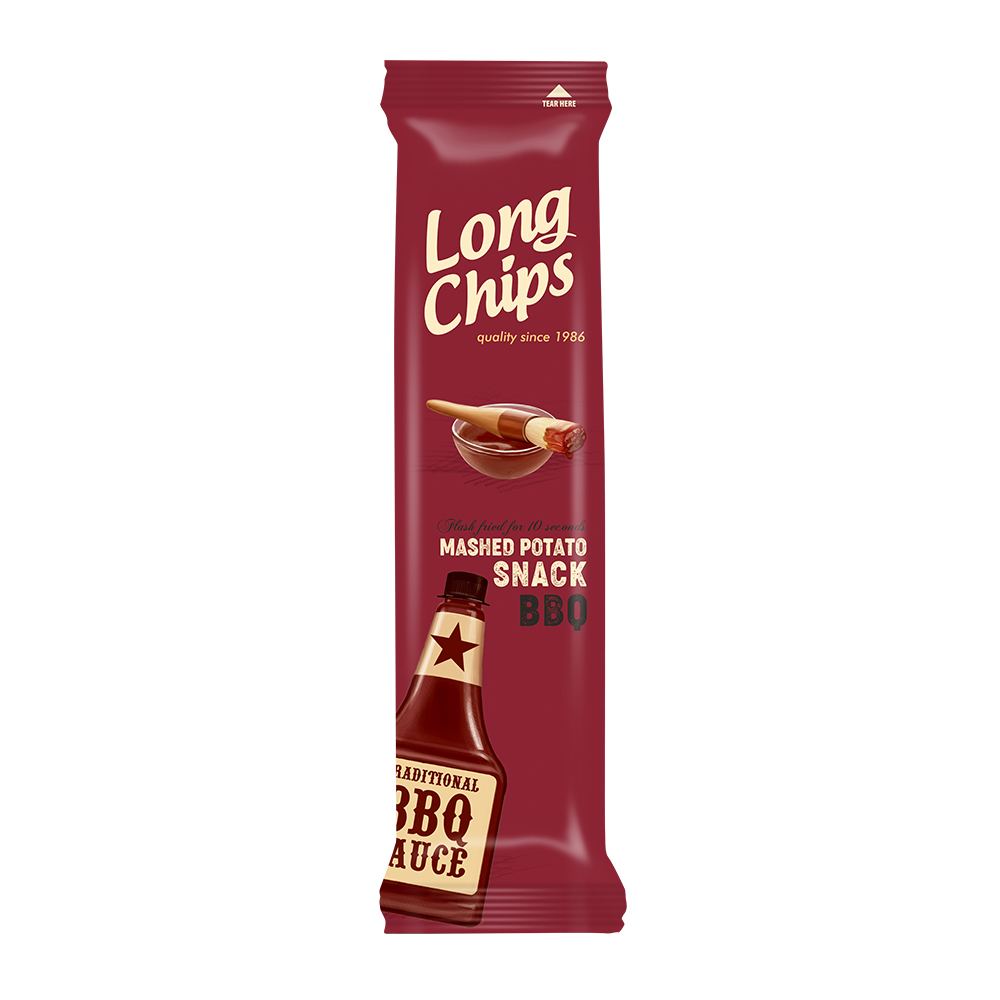 Long Chips - Chipsy z puree ziemniaczanego o smaku BBQ  zawierające gluten