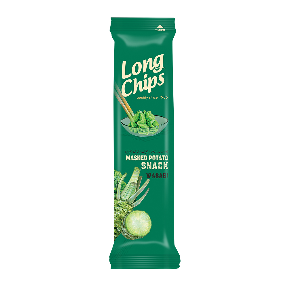 Long Chips - Chipsy z puree ziemniaczanego o smaku wasabi  zawierające gluten