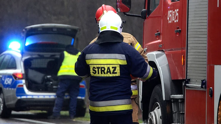 Ciężarowe auto w rowie na drodze relacji Kupno - Bukowiec. Służby pracowały na miejscu - Zdjęcie główne