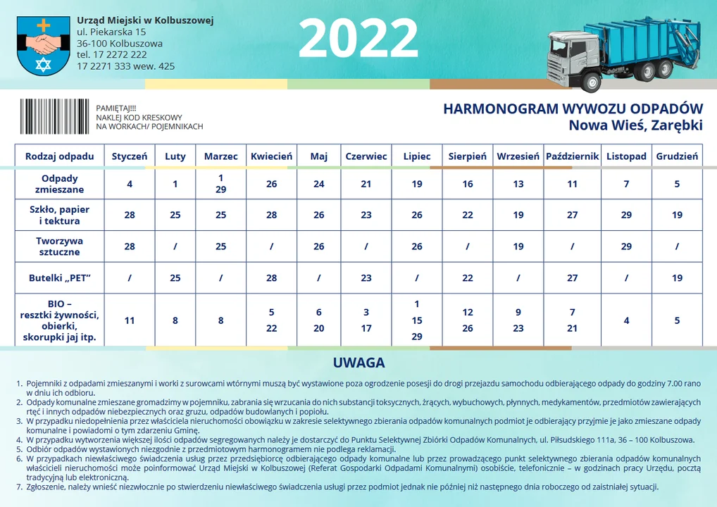 Odbiór śmieci w 2022 roku - Nowa Wieś i Zarębki